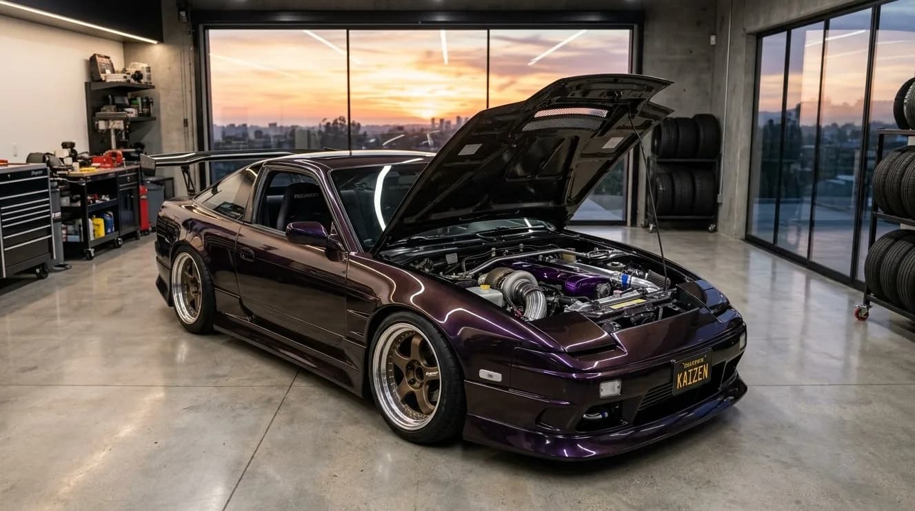 Professional Custom Build Presentation for Buyers A pristine modified custom build vehicle parked in a modern, well lit workshop, staged for a high end enthusiast sales listing.